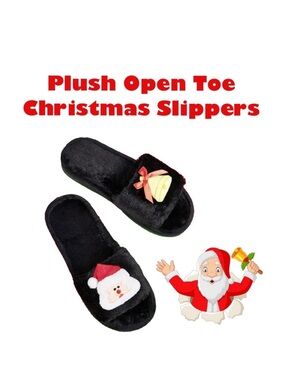 NEW Soft Plush and Cushioned Open Toe Christmas Non-Slip Slippers Size Large
